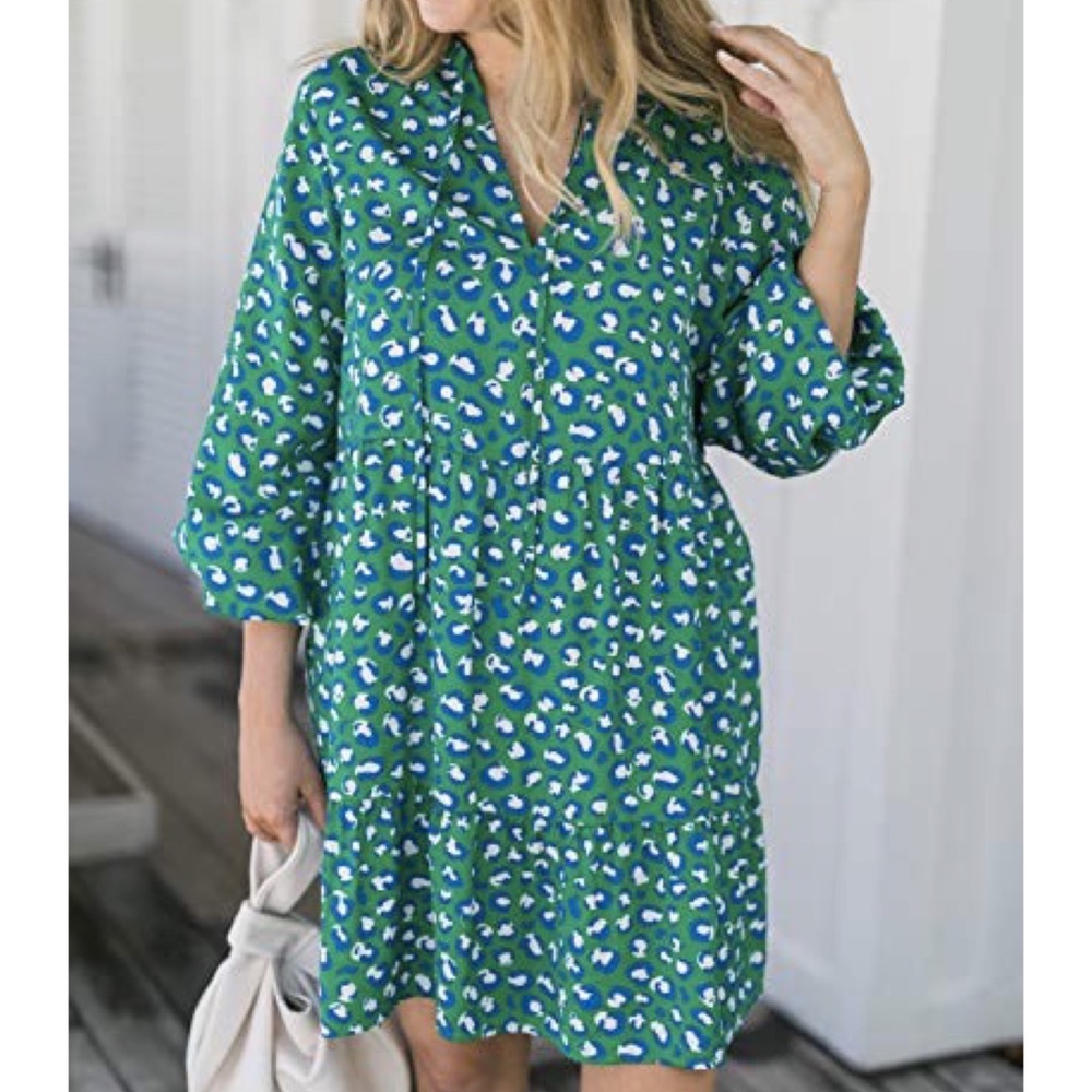 Grace Atwood The Drop Emerald Animal Print Dress